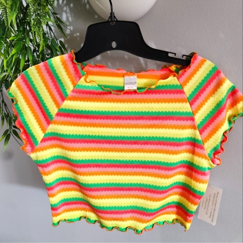 l*space Rainbow Stripe Ribbed Crop Top in Yellow, Green, Pink, Orange NWOT
